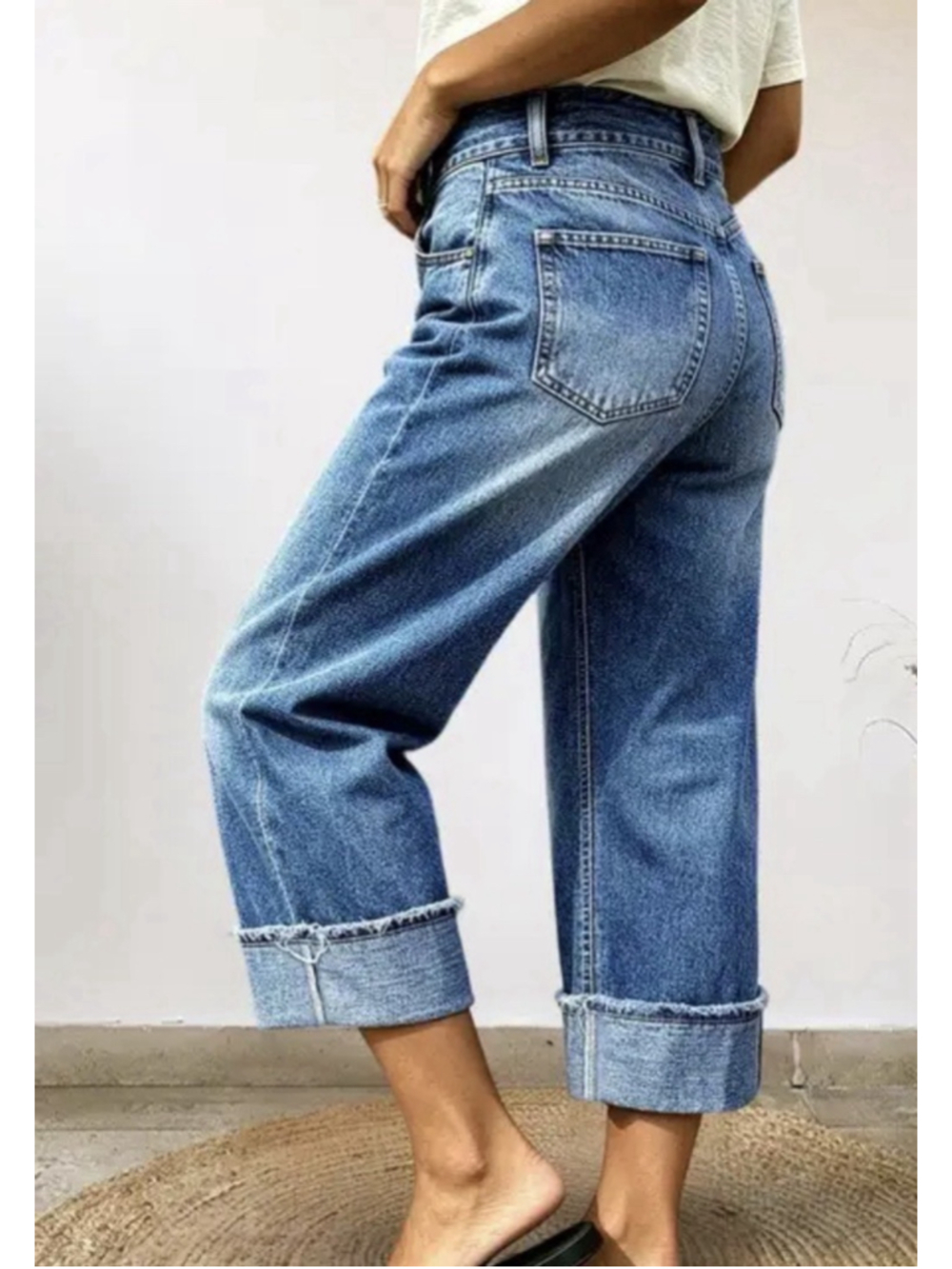 Flamingals Raw Hem Stitch Mid Waist Straight Leg Crop Jeans 2XL